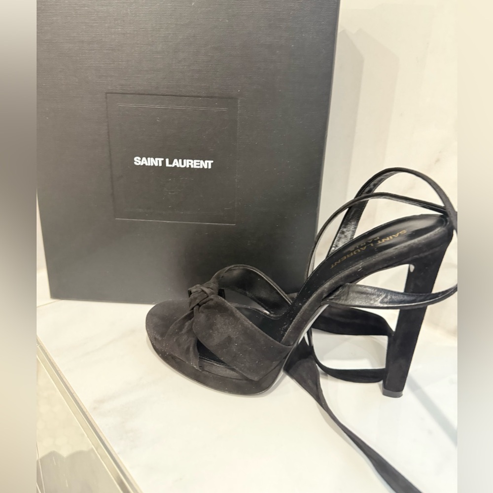 Saint Laurent Black Suede Platform Hall 105 strap. With box & dust bag. Size 9.5